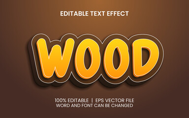 editable text effect with realistic brown wood style