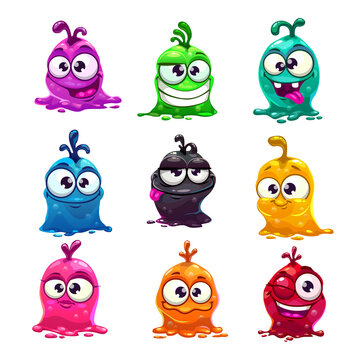 Funny cute cartoon colorful alien slimy characters