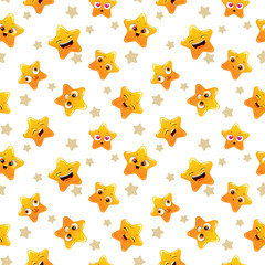 Cute seamless pattern with funny yellow stars