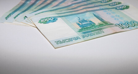 Russisk money. Close-up of Russian rubles. Finance concept. Money background and texture. Copy space.