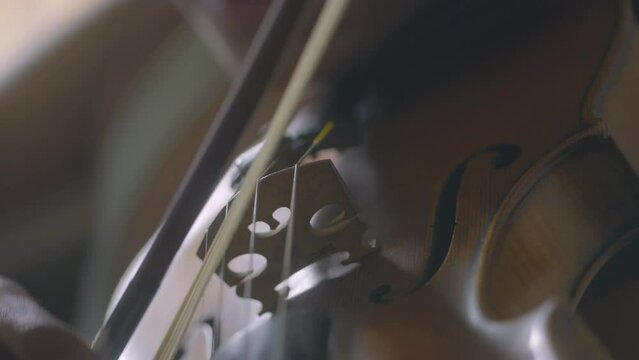 Violinist playing, extreme close up.