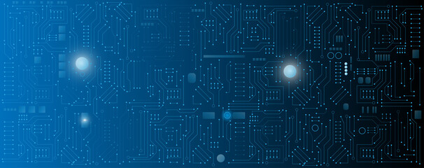 Blue circuit board electronic or electrical line and chip computer, engineering technology concept vector background