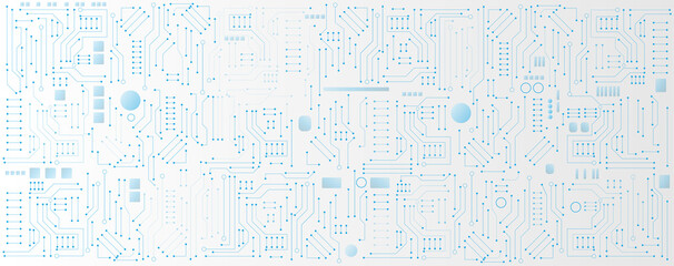 Blue circuit board electronic or electrical line and chip computer, engineering technology concept vector background