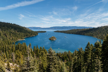 Fototapeta na wymiar Overlook of Emerald Bay and Fannette Island at Lake Tahoe, California
