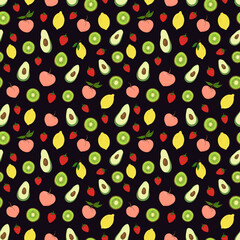 Seamless vector pattern of fruits and berries. Decoration print for wrapping, wallpaper, fabric, textile. 