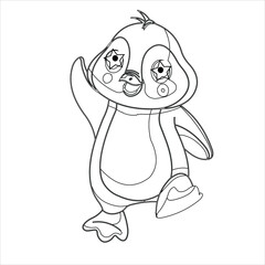 Cute Penguin Coloring page , Penguin Line art design for kids coloring page, Happy funny  penguin illustration