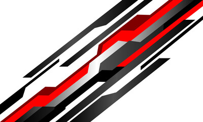 Abstract red black grey metal cyber line geometric cyber futuristic technology on white design modern vector