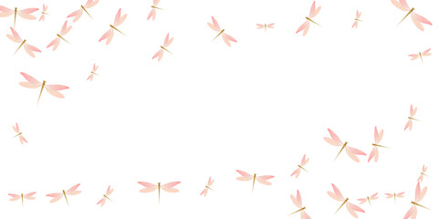 Magic rosy pink dragonfly flat vector background. Summer vivid damselflies. Simple dragonfly flat baby wallpaper. Sensitive wings insects graphic design. Fragile beings
