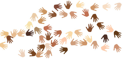 Human hands of different skin color silhouettes. Voting concept. Cosmopolite