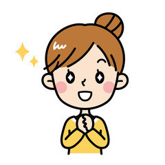 目を輝かせる若い女性のイラスト　主婦　お母さん　素材　かわいい