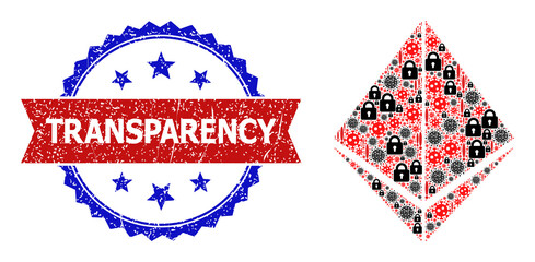 Vector covid infection mosaic crystal icon, and bicolor textured Transparency watermark. Mosaic crystal icon is constructed with covid infection, lockdown, warning items.