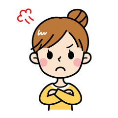怒る若い女性のイラスト　主婦　お母さん　素材　かわいい