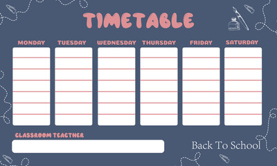 Sample timetable for elementary school. Schoolboy weekly planner template.Boys template.