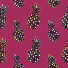 Tropic vector seamless pattern with pineapples. Summer decoration print for wrapping, wallpaper, fabric. Seamless vector texture.