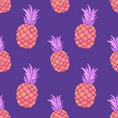 Tropic vector seamless pattern with pineapples. Summer decoration print for wrapping, wallpaper, fabric. Seamless vector texture.