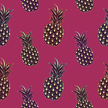 Tropic vector seamless pattern with pineapples. Summer decoration print for wrapping, wallpaper, fabric. Seamless vector texture.
