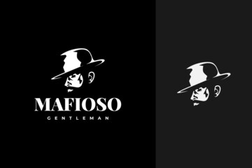 vintage gentleman mafia with fancy hat logo design in silhouette style - obrazy, fototapety, plakaty