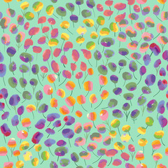 seamless multicolour small flowers pattern on green background , greeting card or fabric