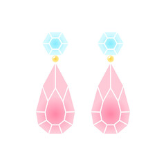 Jewelry earrings icon. Cartoon illustration of earrings with pink gemstones isolated on a white background. Vector 10 EPS.