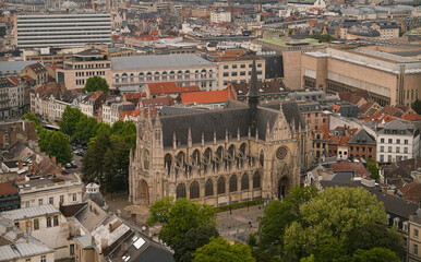 Obraz premium Brussels from above. Top view over the city center of Brussels during a summer sunset in Belgium.
