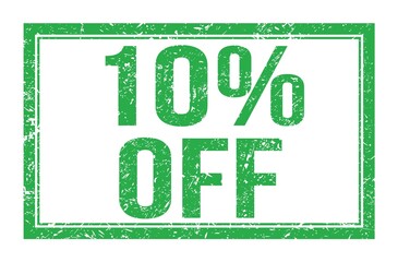 10% OFF, words on green rectangle stamp sign