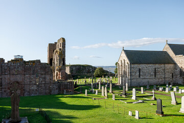 Fototapeta na wymiar Lindisfarne/England: 10th Sept 2019: Holy Island Lindisfarne Priory ruins