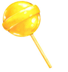 Yellow lemon lollipop stick sweet sugar candy digital painting illustration