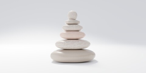Fototapeta na wymiar Zen stone, pebble pyramid stack, pastel color. Balance and spa concept. 3d render