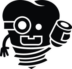 Cartoon Tooth Implant Root Canal Teeth Molar Oral Dental Hygiene Dentist Dentistry Black and White Design Illustration 