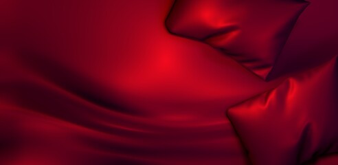 Bed pillows with red erotic lights. 3D rendering