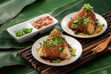 Vegetable zongzi. Vegetarian rice dumpling for Duanwu Dragon Boat Festival food.