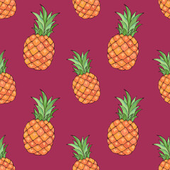 Tropic vector seamless pattern with pineapples. Summer decoration print for wrapping, wallpaper, fabric. Seamless vector texture.