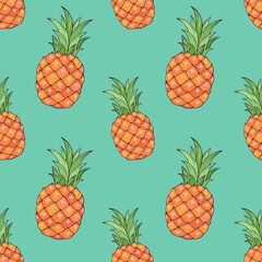 Tropic vector seamless pattern with pineapples. Summer decoration print for wrapping, wallpaper, fabric. Seamless vector texture.