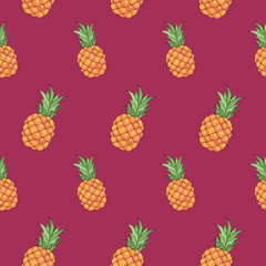 Tropic vector seamless pattern with pineapples. Summer decoration print for wrapping, wallpaper, fabric. Seamless vector texture.