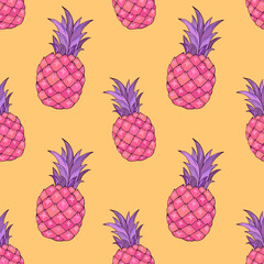 Tropic vector seamless pattern with pineapples. Summer decoration print for wrapping, wallpaper, fabric. Seamless vector texture.