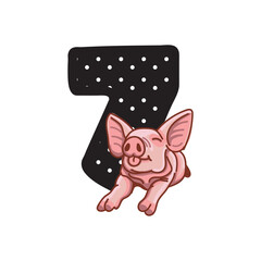 pig Birthday Number 7 Monogram design pig Seven