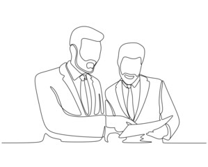 Continuous One Line Drawing of Two Men. Teamwork Concept with One Line Illustrations of People. Abstract Business Minimalist Contour Line Drawing. Vector illustration