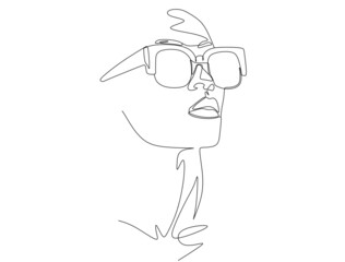 Woman face with sunglasses one line drawing on white isolated background