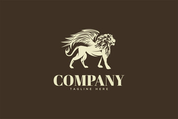 Lion logo classic with single color detail illustration