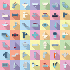 Sewerage icons set flat vector. Water leak