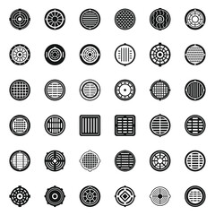 Manhole icons set simple vector. Canalization cap
