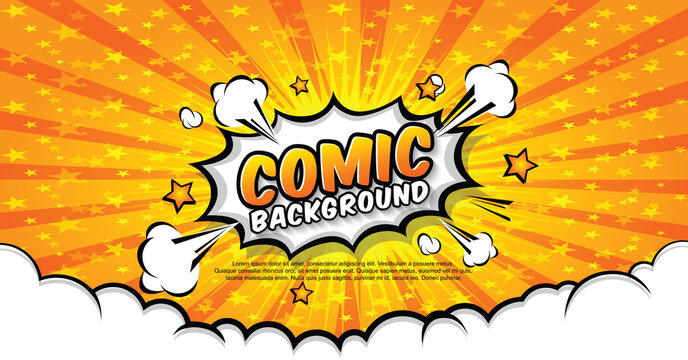 Pop art comic background with halftone dots and star. Cartoon Vector Illustration on orange.