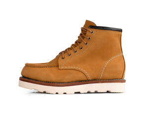 Men fashion yellow boot leather isolated on white background. side view