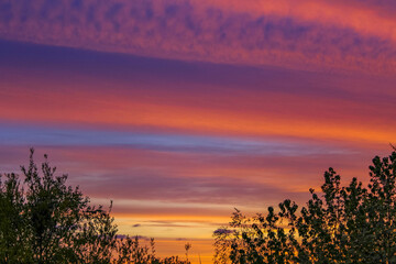 Fototapeta na wymiar Amazing colorful pink violet blue and purple sunset sky panorama.
