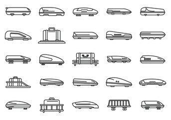 Car roof box icons set outline vector. Auto baggage