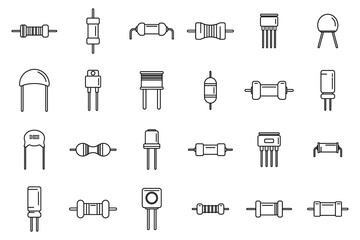 Resistor icons set outline vector. Capacitor chip - obrazy, fototapety, plakaty