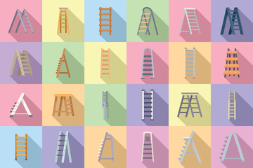 Step ladder icons set flat vector. Home metal © anatolir