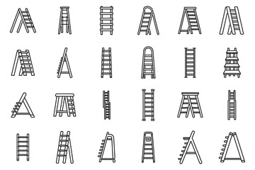 Step ladder icons set outline vector. Home metal © anatolir