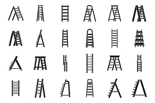 Step ladder icons set simple vector. Home metal