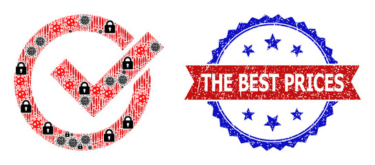 Vector flu virus collage vote yes icon, and bicolor unclean The Best Prices stamp. Mosaic vote yes icon is designed with flu virus, security, warning items.